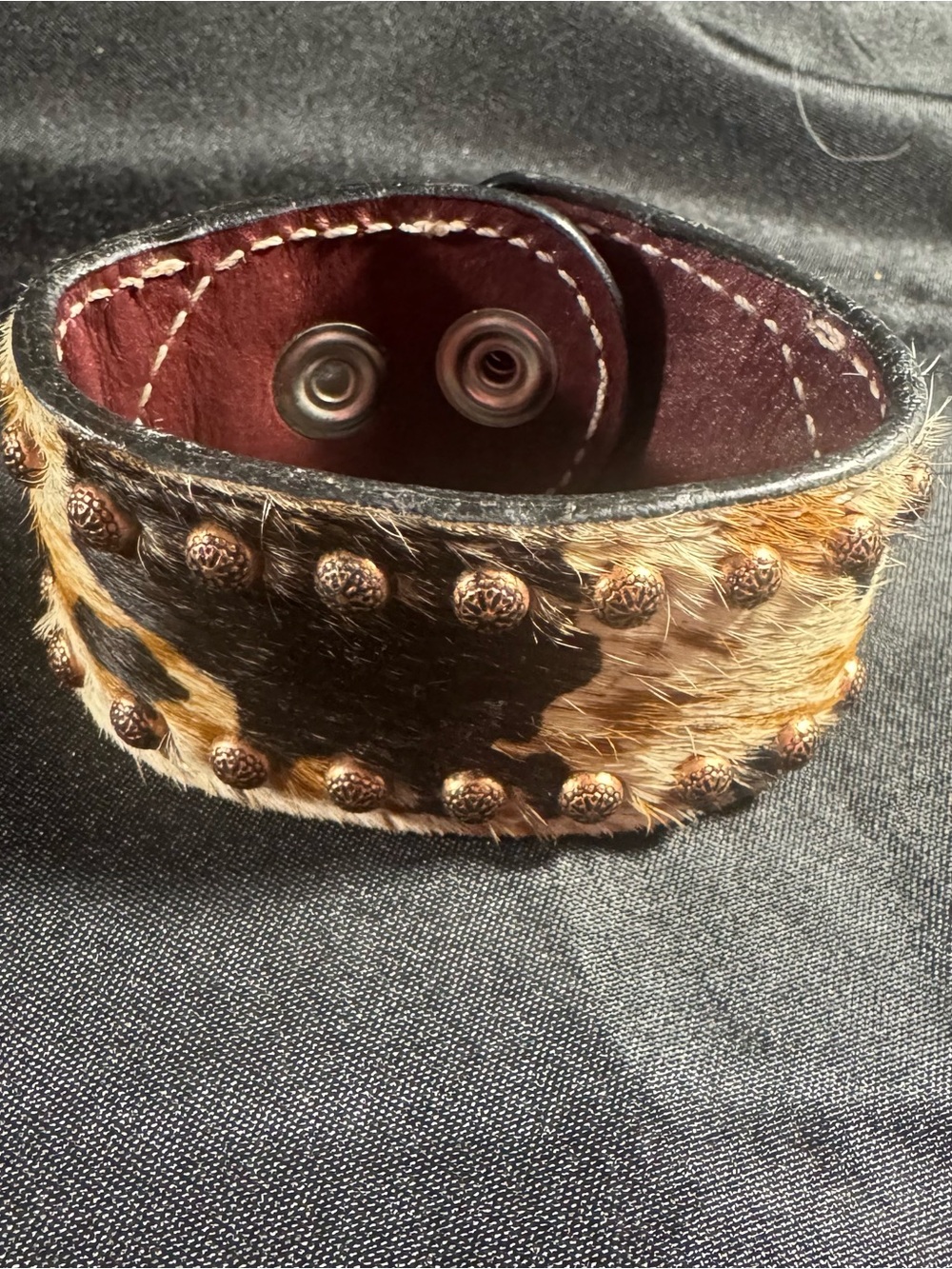 Women’s Brown and Black Studded Leather Cuff Bracelet